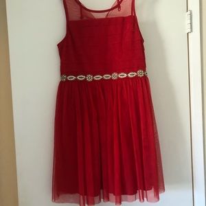 Sequin Hearts Girls Red Dress with Gold Belt Detail